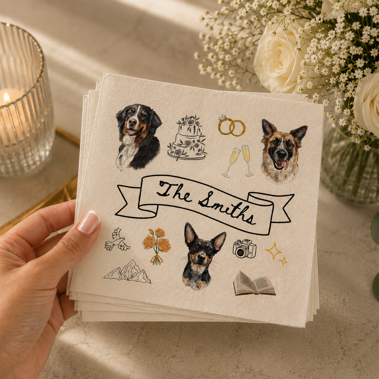 Custom Pet Portrait Full Color Doodle Napkins