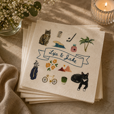 Custom Pet Portrait Full Color Doodle Napkins