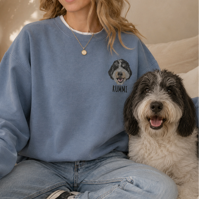 Custom Unisex Embroidered Pet Portrait Comfort Colors Sweatshirt