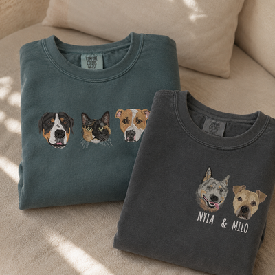 Custom Unisex Embroidered Pet Portrait Comfort Colors Sweatshirt