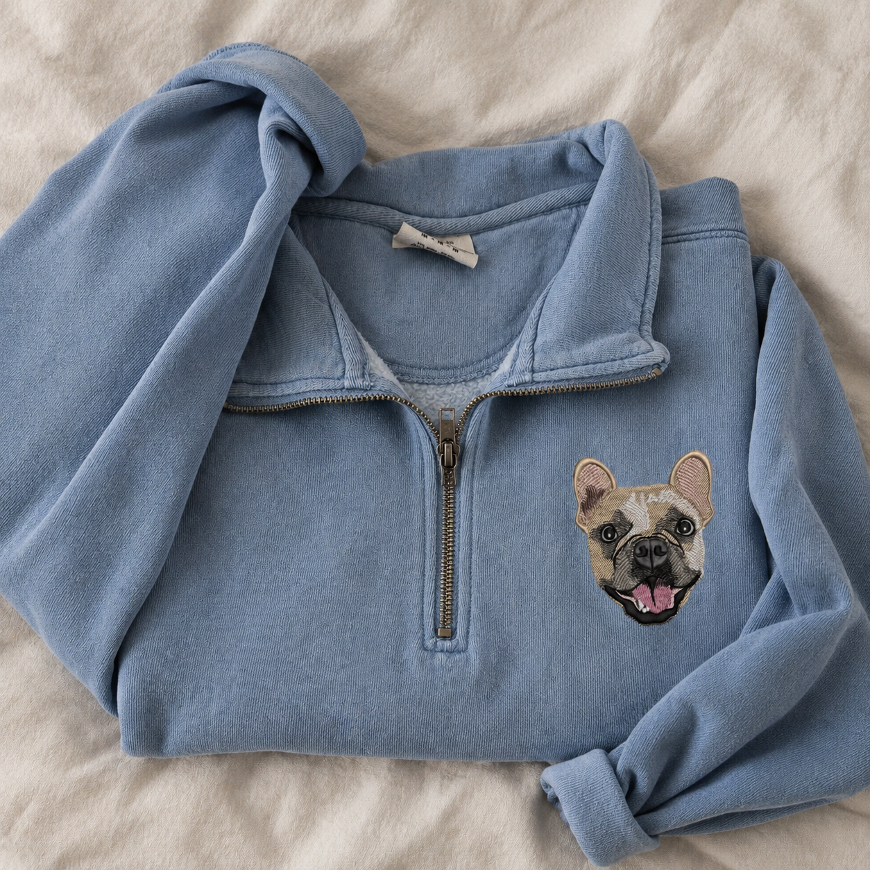 Custom Embroidered Pet Portrait Unisex Comfort Colors Quarter Zip Sweatshirt