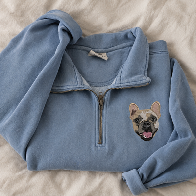 Custom Embroidered Pet Portrait Unisex Comfort Colors Quarter Zip Sweatshirt
