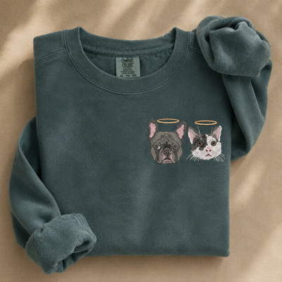 Custom Unisex Embroidered Memorial Pet Portrait Comfort Colors Sweatshirt
