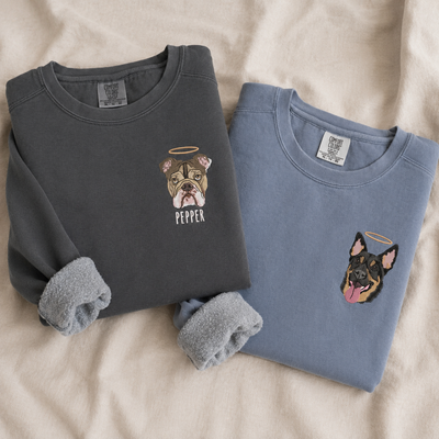 Custom Unisex Embroidered Memorial Pet Portrait Comfort Colors Sweatshirt