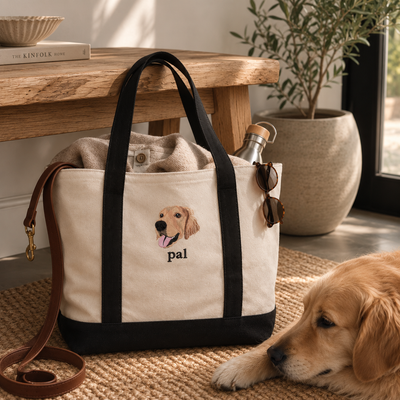 Custom Pet Portrait Embroidered Tote Bag