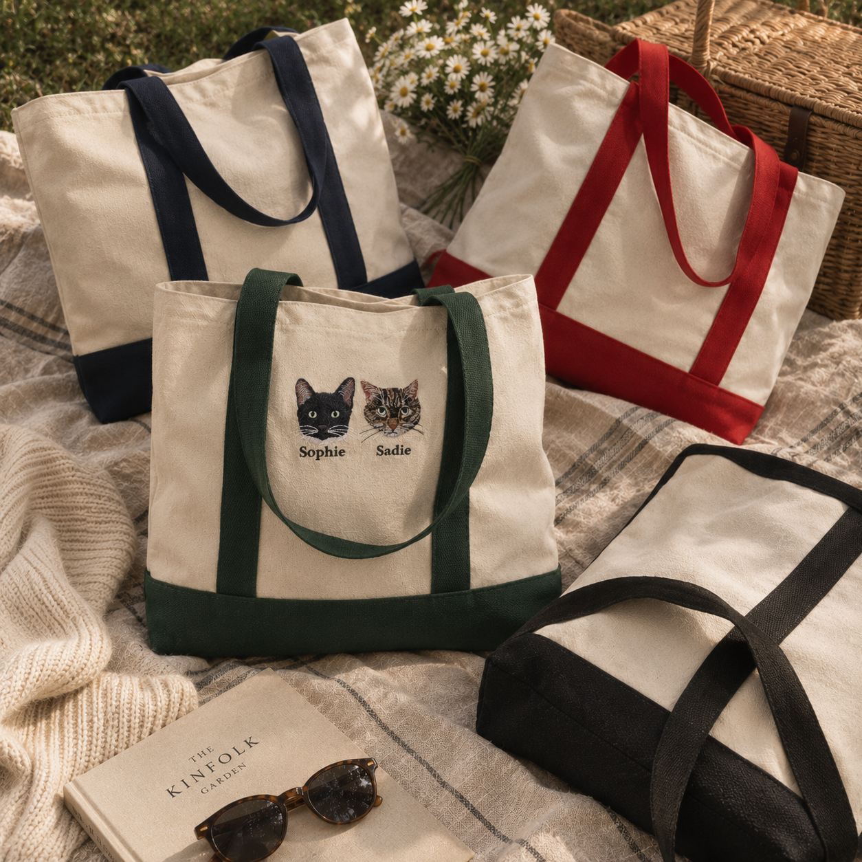 Custom Pet Portrait Embroidered Tote Bag