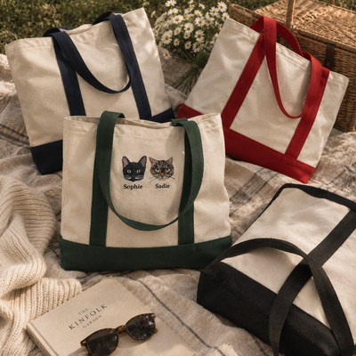 Custom Pet Portrait Embroidered Tote Bag