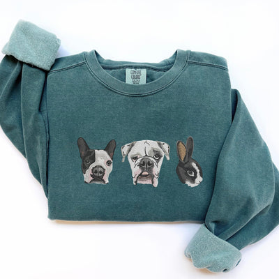 Custom Embroidered Pet Portrait Comfort Colors Sweatshirt