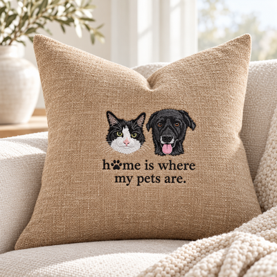 Custom Pet Portrait Embroidered Pillow Case