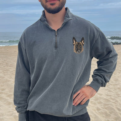 Custom Embroidered Pet Portrait Unisex Comfort Colors Quarter Zip Sweatshirt