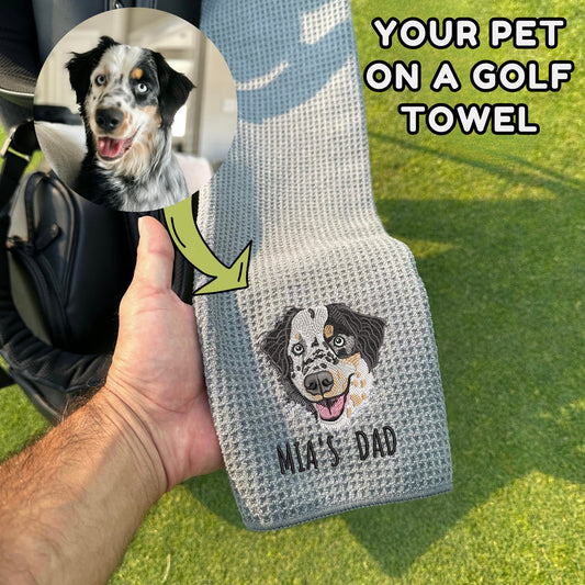 Custom Pet Portrait Embroidered Golf Towel
