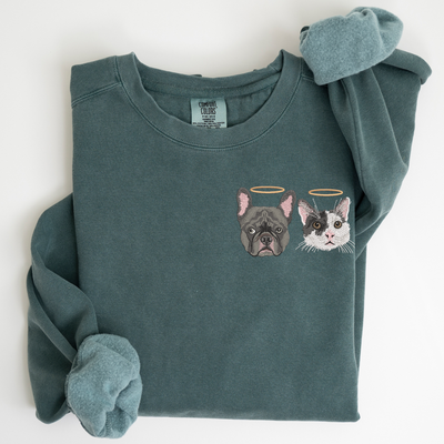 Custom Unisex Embroidered Memorial Pet Portrait Comfort Colors Sweatshirt