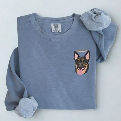 Custom Unisex Embroidered Memorial Pet Portrait Comfort Colors Sweatshirt