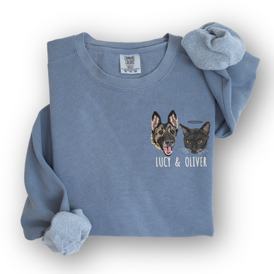 Custom Embroidered Pet Portrait Comfort Colors Sweatshirt
