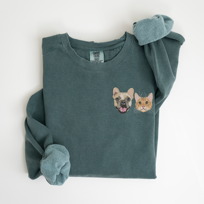 Custom Embroidered Pet Portrait Comfort Colors Sweatshirt