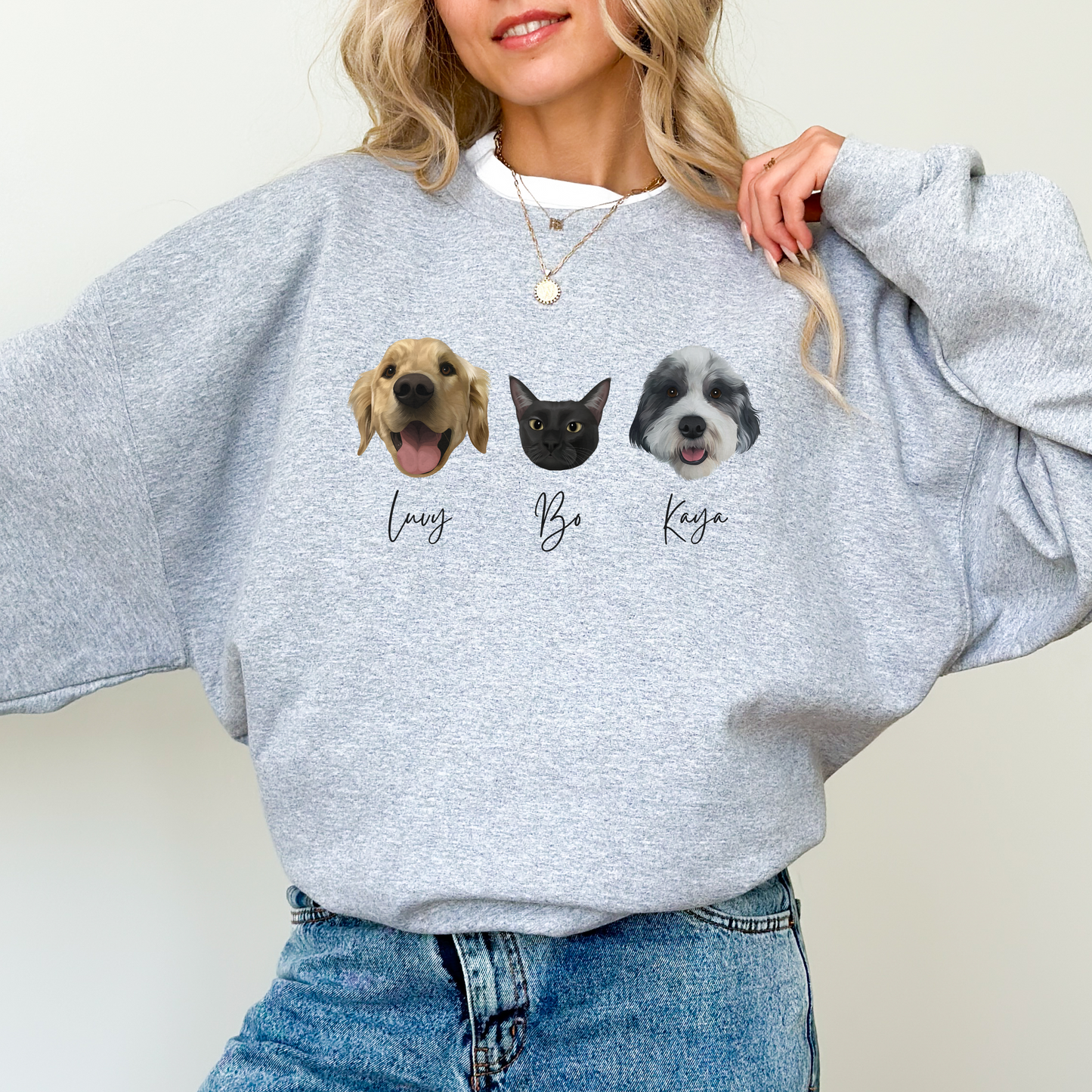 Custom Printed Colored Pet Portrait Sweatshirt