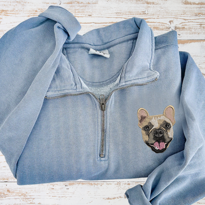 Custom Embroidered Pet Portrait Unisex Comfort Colors Quarter Zip Sweatshirt