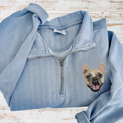 Custom Embroidered Pet Portrait Comfort Colors Quarter Zip Sweatshirt