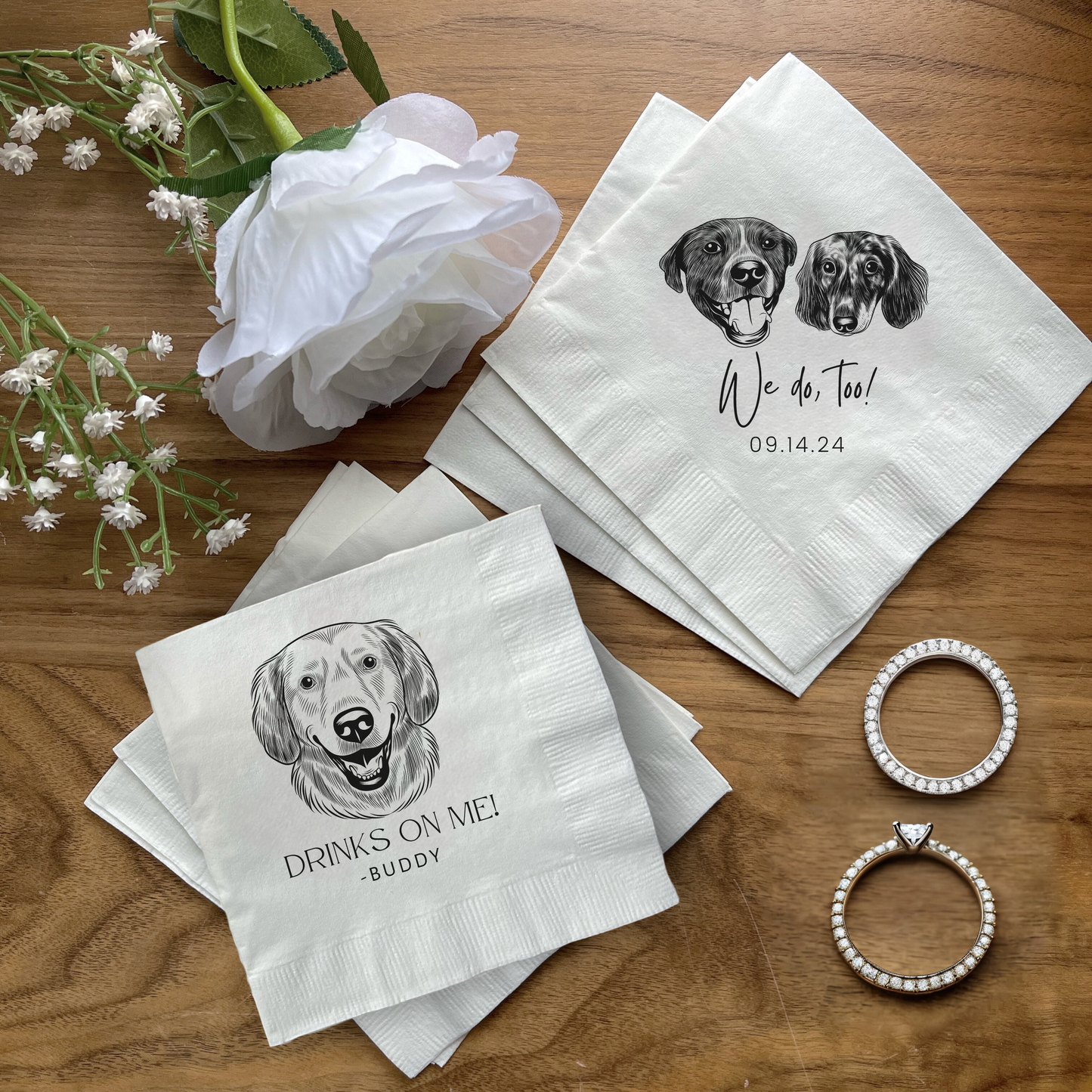 Custom Detailed Pet Portrait Cocktail Napkins