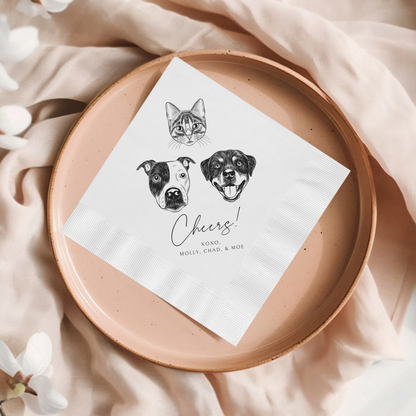 Custom Detailed Pet Portrait Cocktail Napkins