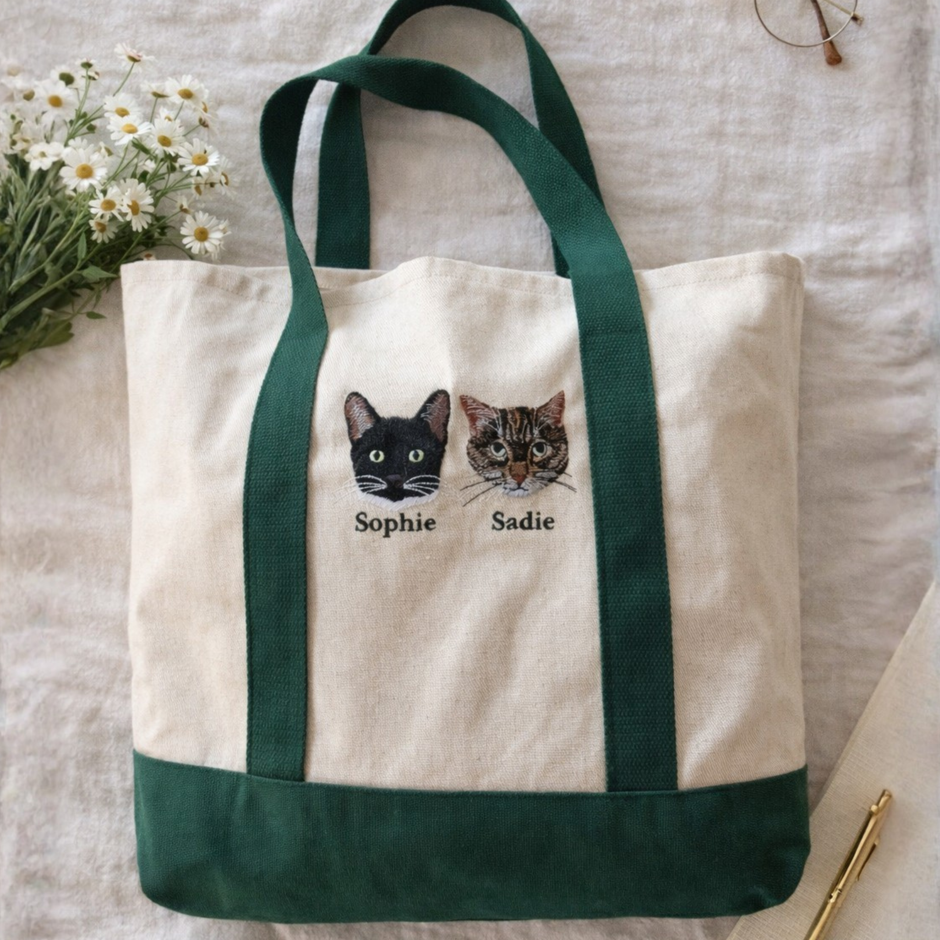 Custom Pet Portrait Embroidered Tote Bag