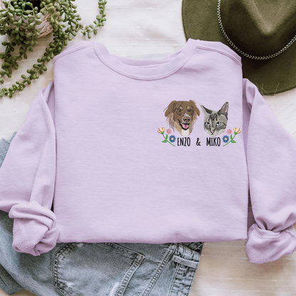 Custom Floral Embroidered Pet Portrait Comfort Colors Sweatshirt