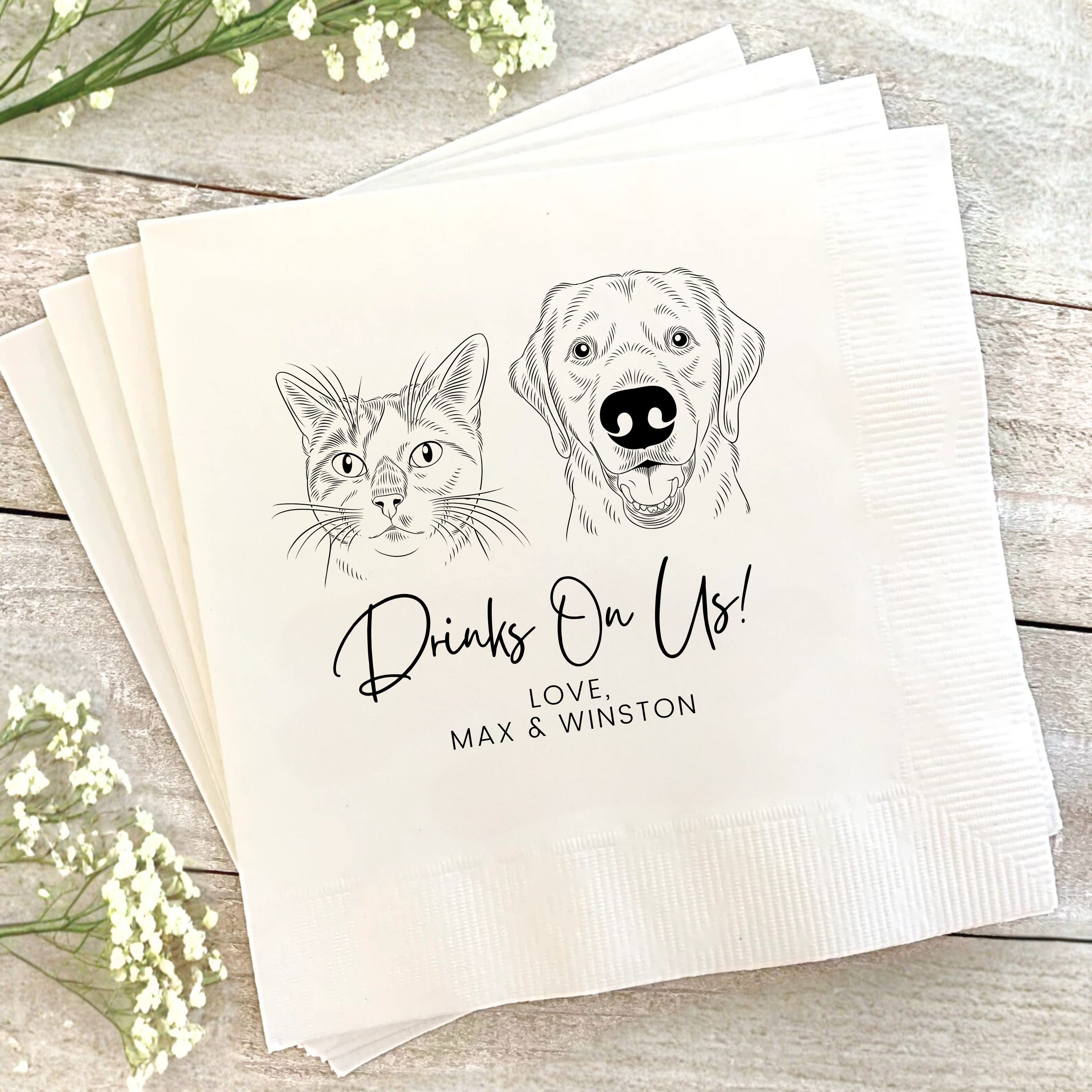 Custom Pet Portrait Cocktail Napkins