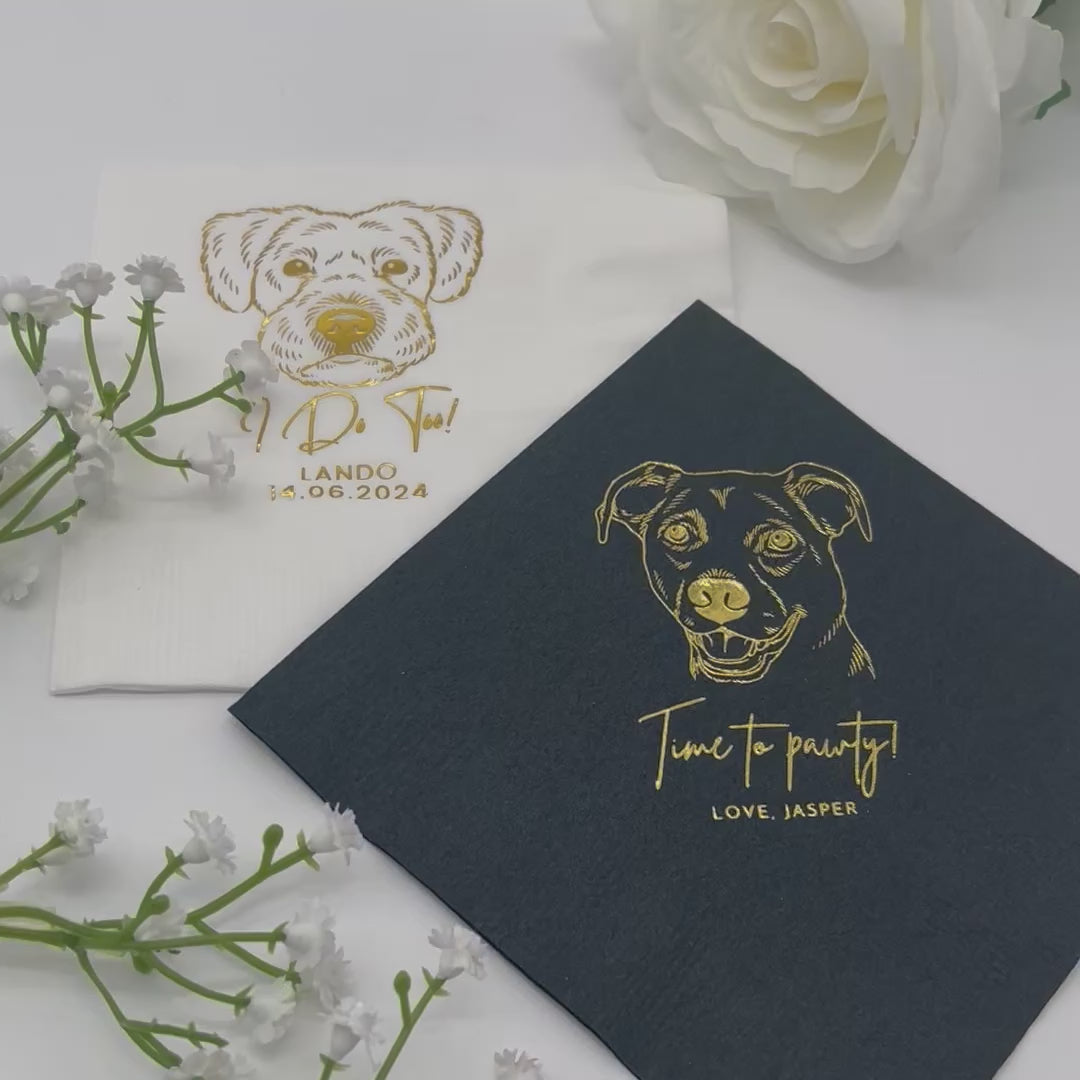 Custom Foil Pet Portrait Cocktail Napkins