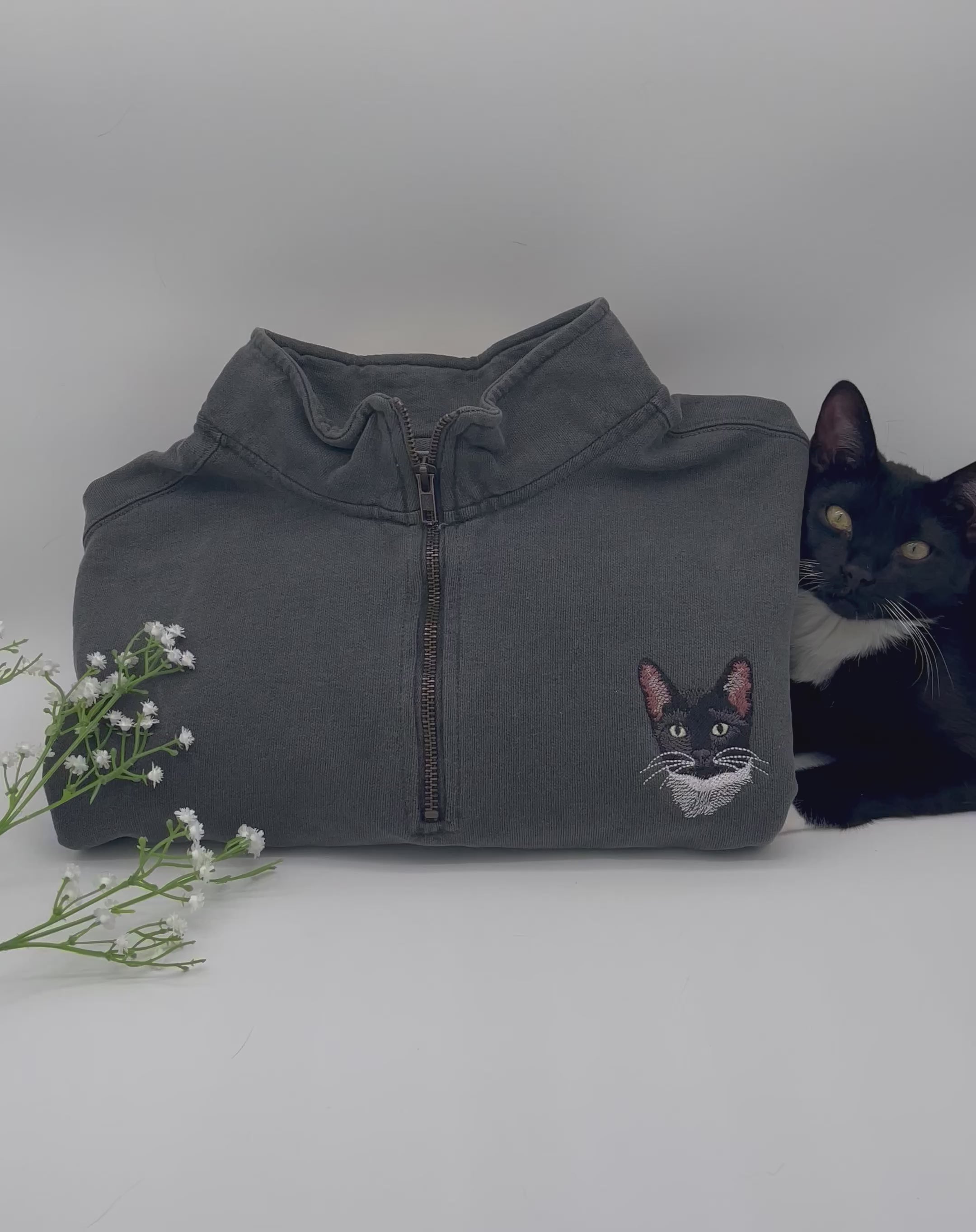 Custom Embroidered Pet Portrait Unisex Comfort Colors Quarter Zip Sweatshirt
