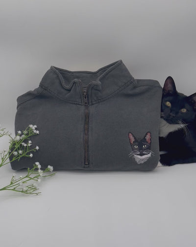 Custom Embroidered Pet Portrait Unisex Comfort Colors Quarter Zip Sweatshirt