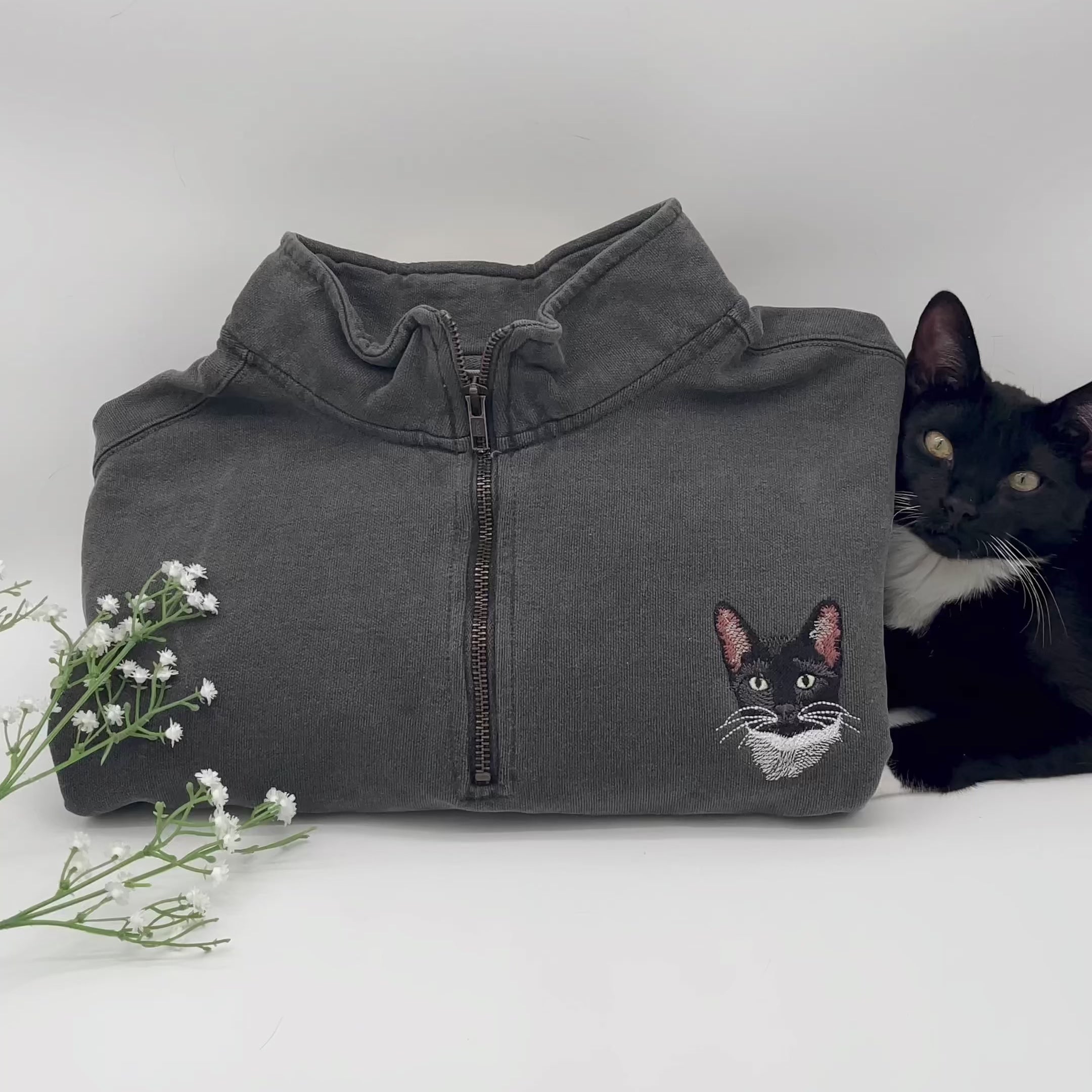 Custom Embroidered Pet Portrait Unisex Comfort Colors Quarter Zip Sweatshirt