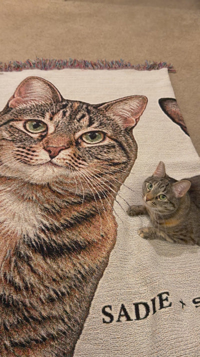 Custom Pet Portrait Woven Throw Blanket